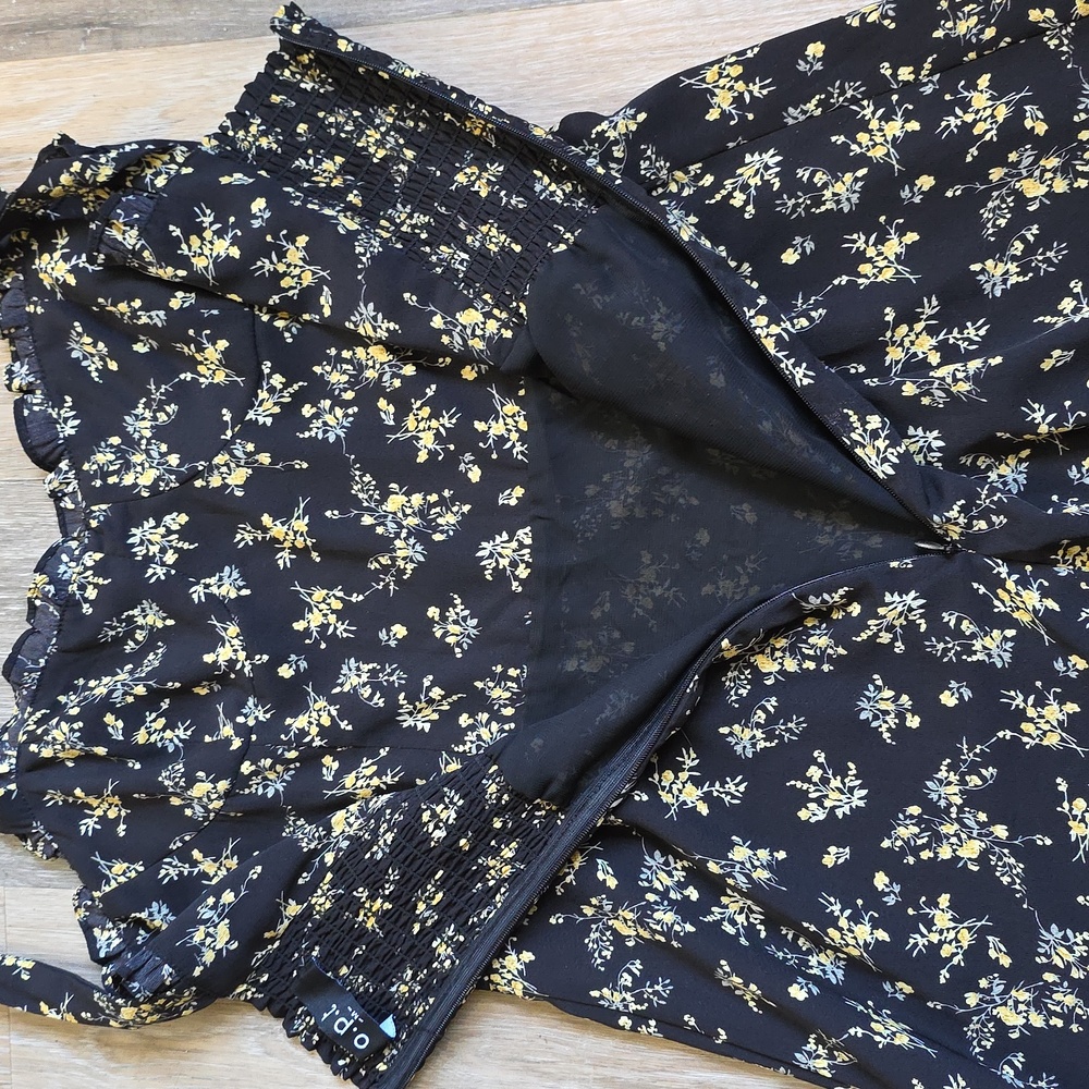 O.P.T Chic Black Floral Midi Dress with Ruffle Hem - Picture 13 of 15